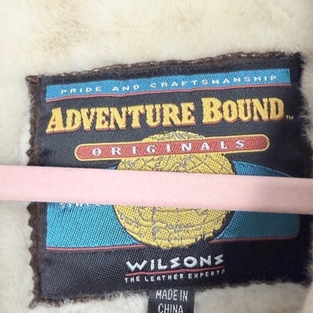 Wilsons Adventure Bound Vintage Brown Suede Shearling Aviator Jacket Large - Picture 5 of 8